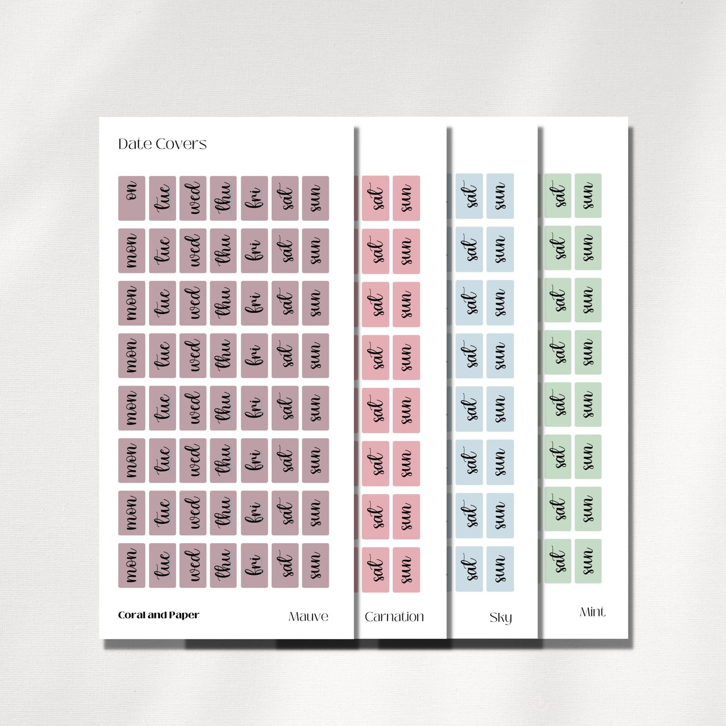 DATE COVERS - Hobonichi Weeks Days Stickers | Functional Planner Stickers