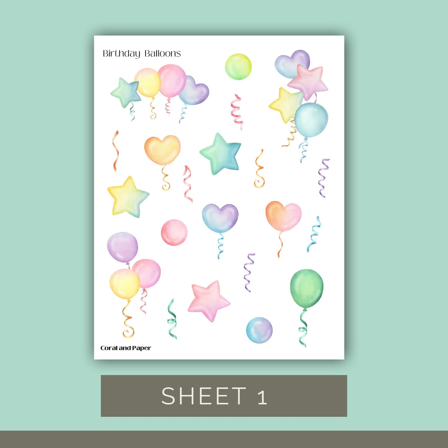 BIRTHDAY BALLOONS | Planner Stickers | Deco Stickers | Scrapbook Decoration | Journaling Stickers | Diary Stickers | Sticker Sheet