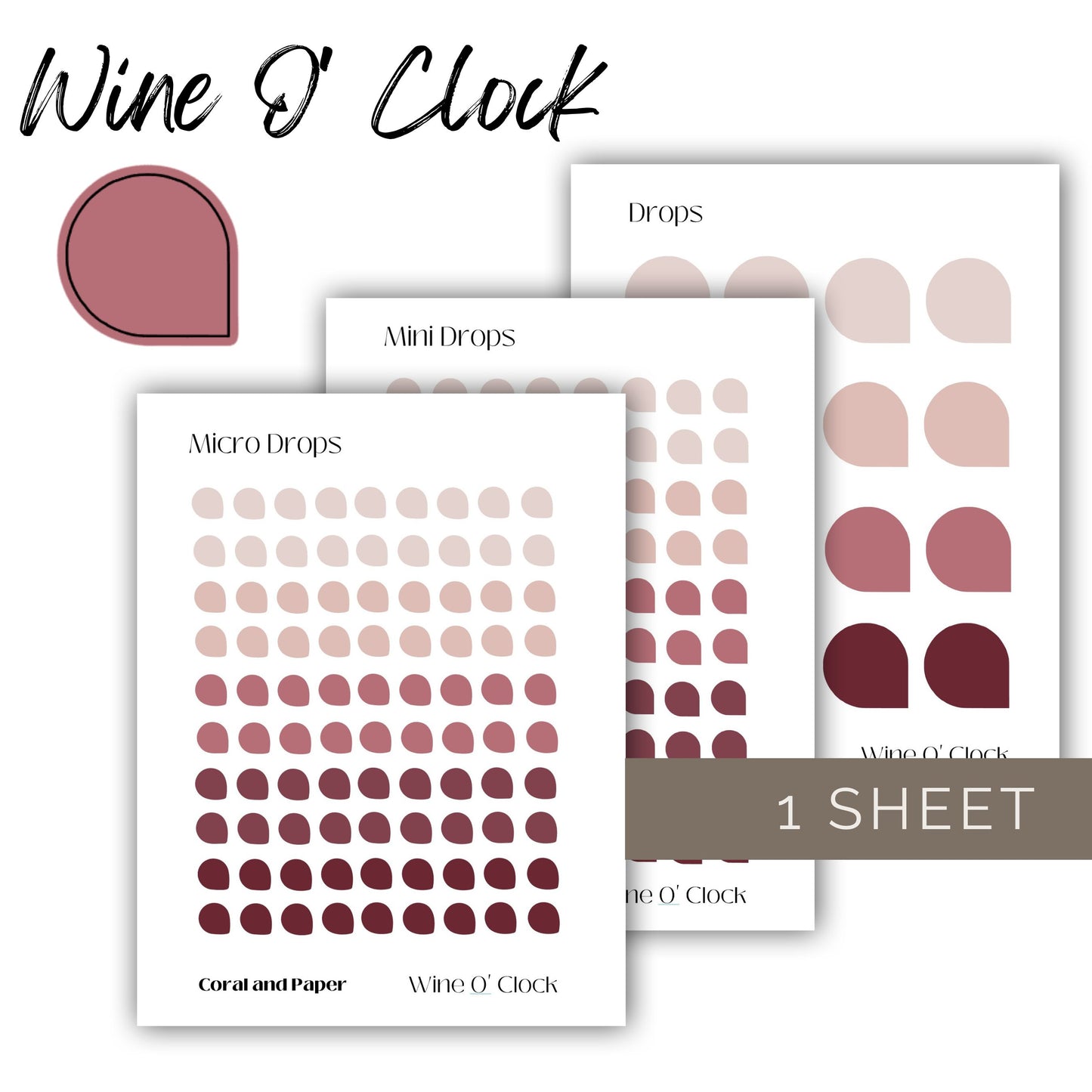 WINE O' CLOCK DROPS | Planner Stickers | Minimalist Stickers | Functional Planner Stickers | Bullet Journal