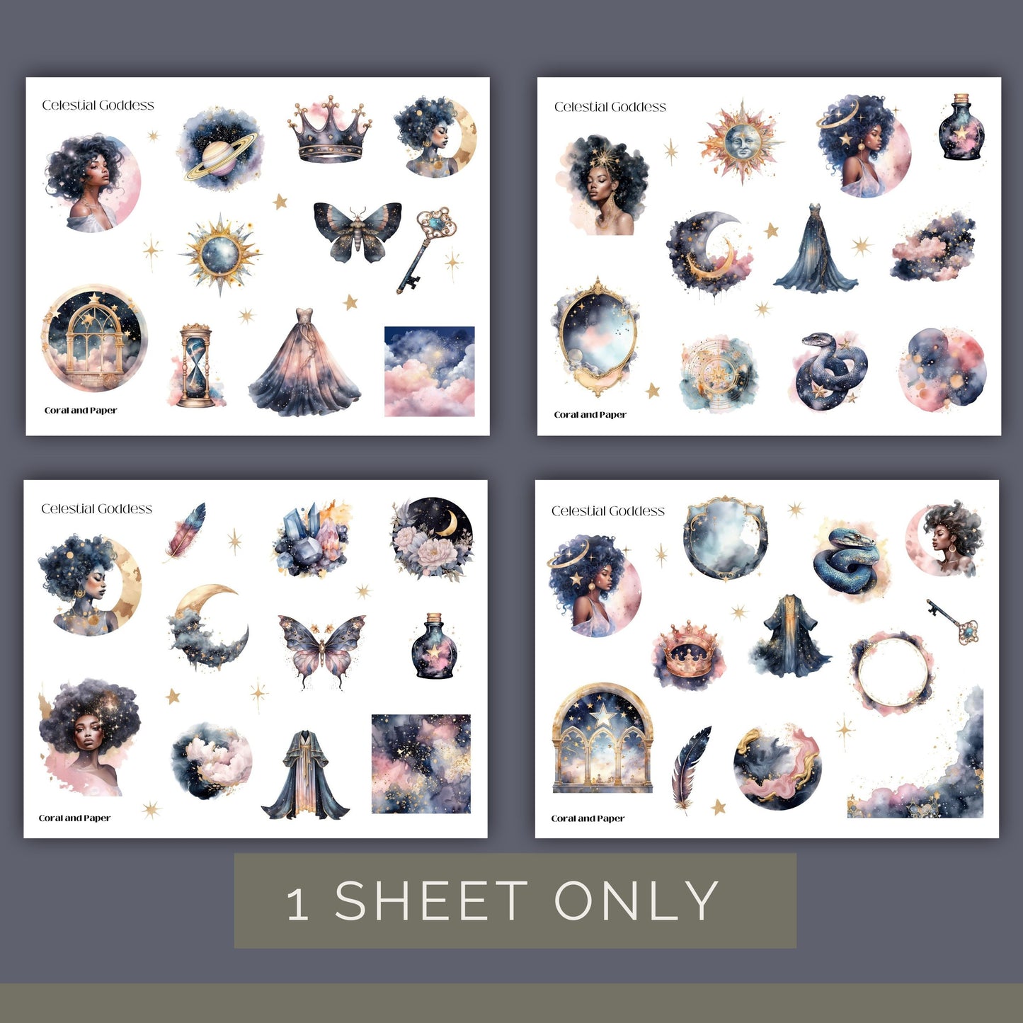 CELESTIAL GODDESS | Planner Stickers | Deco Stickers | Scrapbook Decoration | Journaling Stickers | Diary Stickers | Sticker Sheet