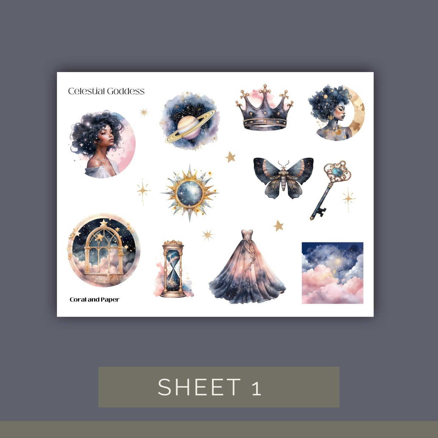 CELESTIAL GODDESS | Planner Stickers | Deco Stickers | Scrapbook Decoration | Journaling Stickers | Diary Stickers | Sticker Sheet