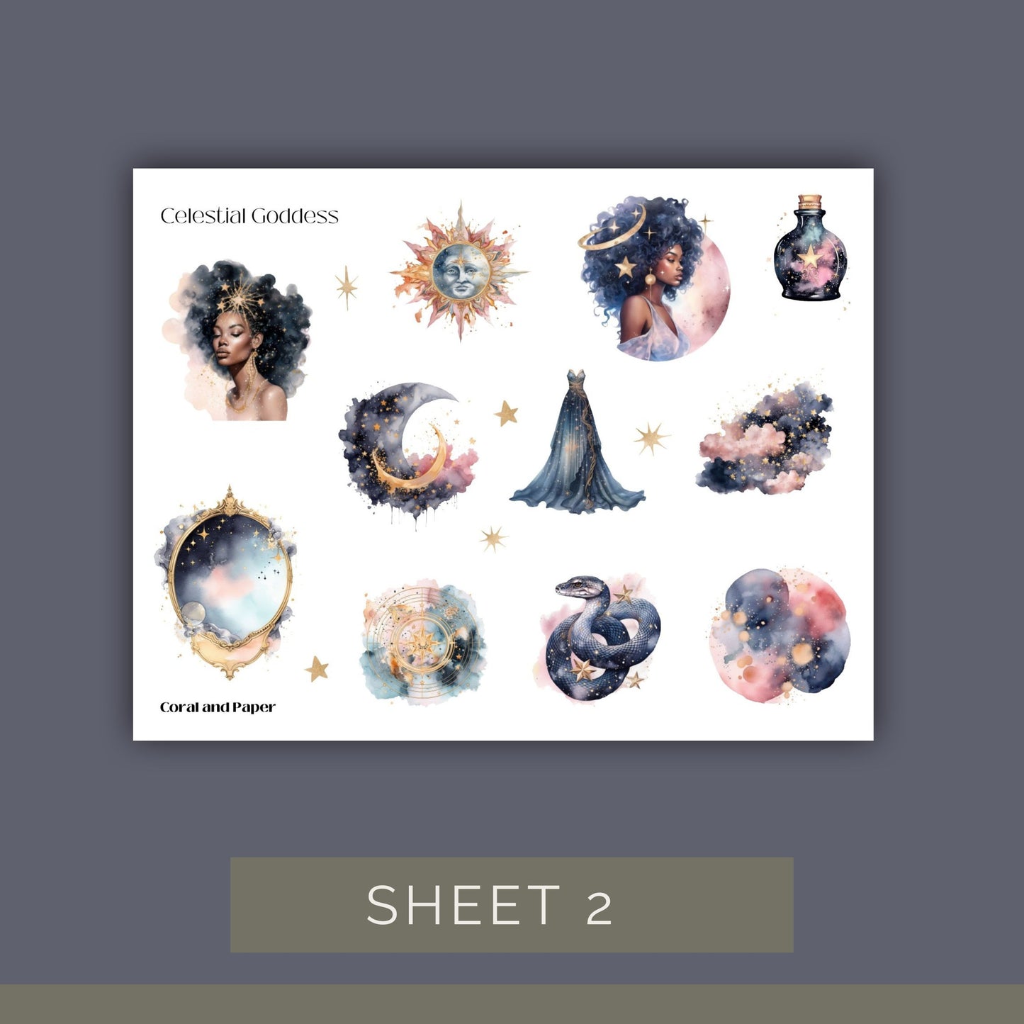 CELESTIAL GODDESS | Planner Stickers | Deco Stickers | Scrapbook Decoration | Journaling Stickers | Diary Stickers | Sticker Sheet