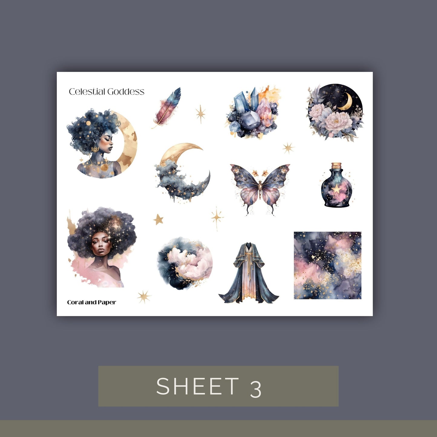 CELESTIAL GODDESS | Planner Stickers | Deco Stickers | Scrapbook Decoration | Journaling Stickers | Diary Stickers | Sticker Sheet