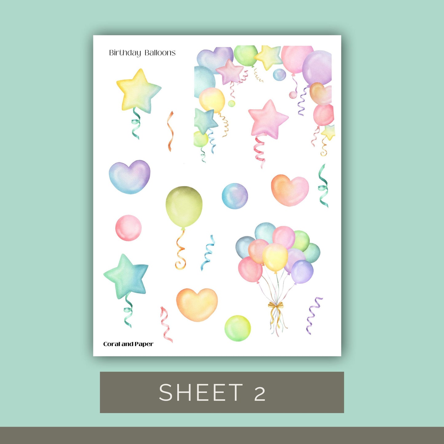 BIRTHDAY BALLOONS | Planner Stickers | Deco Stickers | Scrapbook Decoration | Journaling Stickers | Diary Stickers | Sticker Sheet