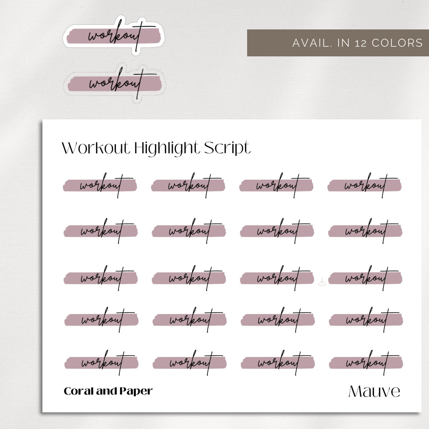 WORKOUT SCRIPT - HIGHLIGHT Script Planner Stickers | Minimalist Planning |Functional Planner Stickers| Bullet Journal