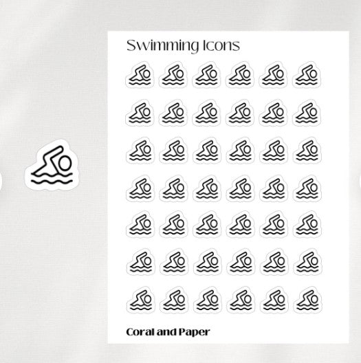 SWIMMING Mini Icon Stickers | Minimalist Planner Stickers | Functional Stickers | Bullet Journal