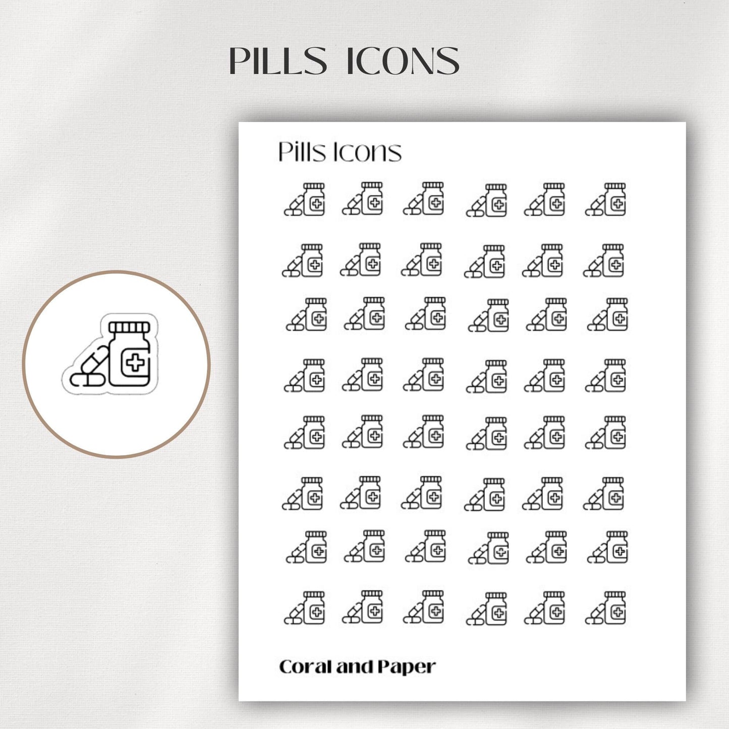 PILLS Mini Icon Stickers | Minimalist Planner Stickers | Functional Stickers | Budget Stickers | Bullet Journal