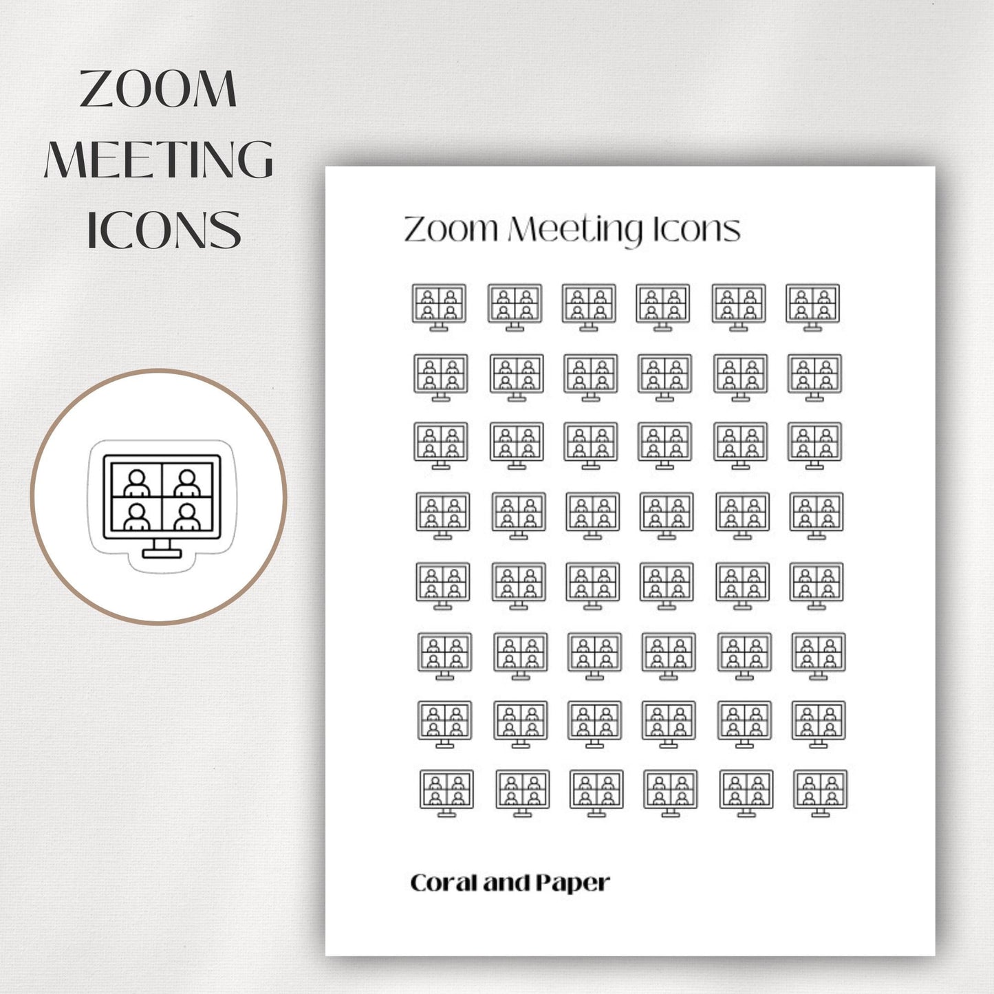 ZOOM Meeting Mini Icon Stickers | Minimalist Planner Stickers | Functional Stickers | Budget Stickers | Bullet Journal