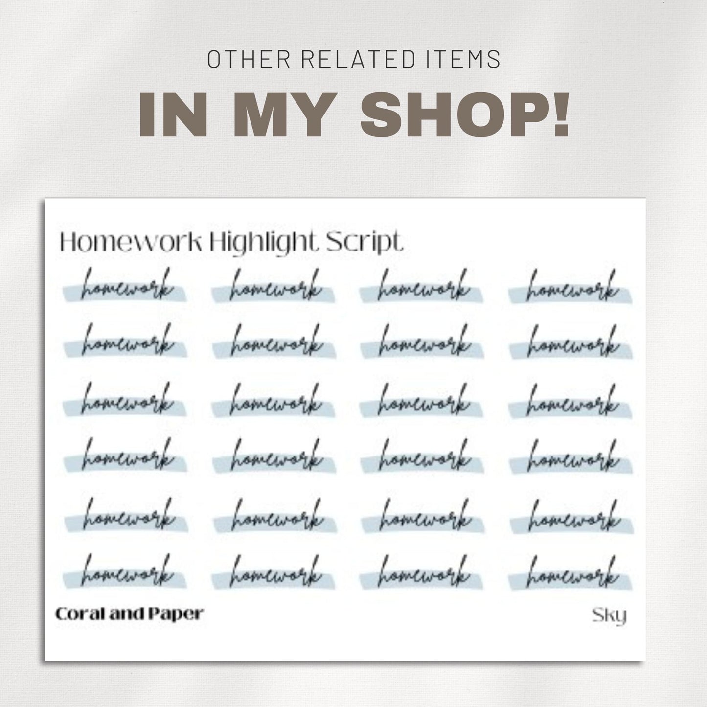 HOMEWORK - Script Planner Stickers | Minimalist Planning |Functional Planner Stickers| Bullet Journal