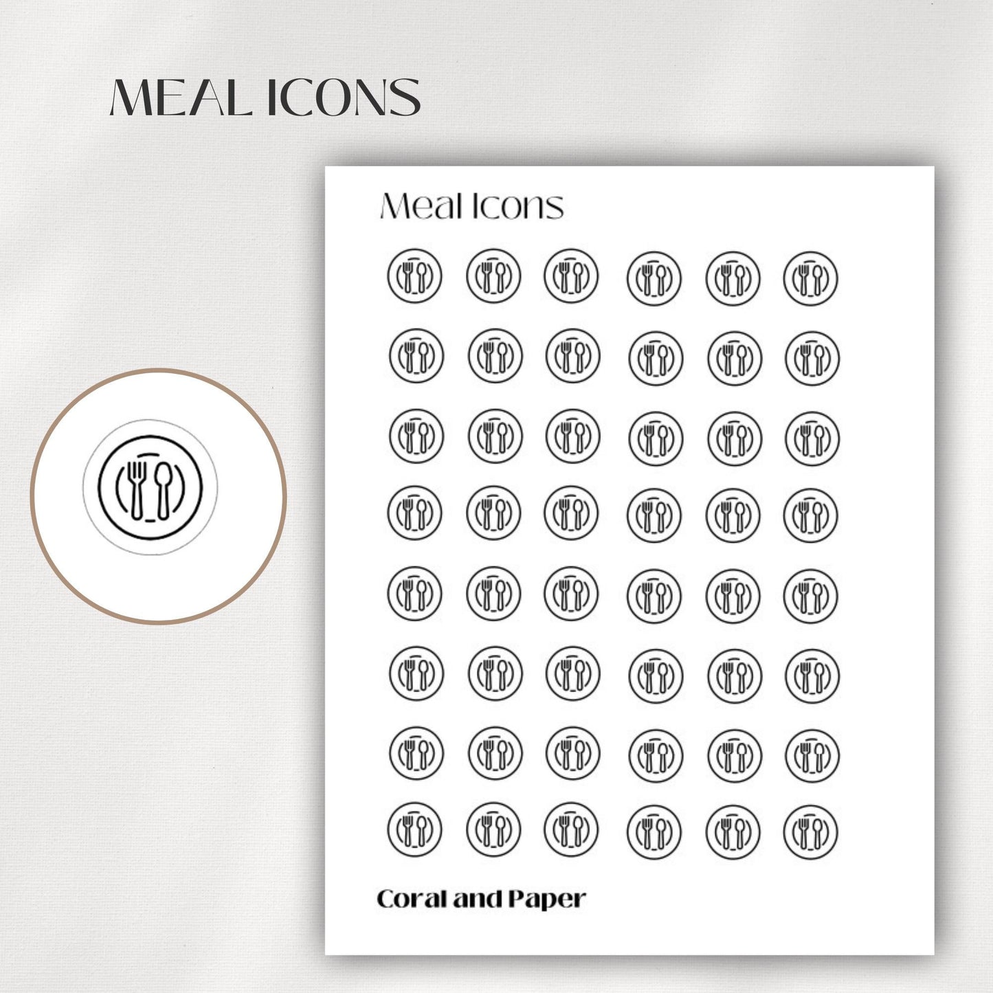 Meal/Plate Mini Icon Stickers | Minimalist Planner Stickers | Functional Stickers | Budget Stickers | Bullet Journal