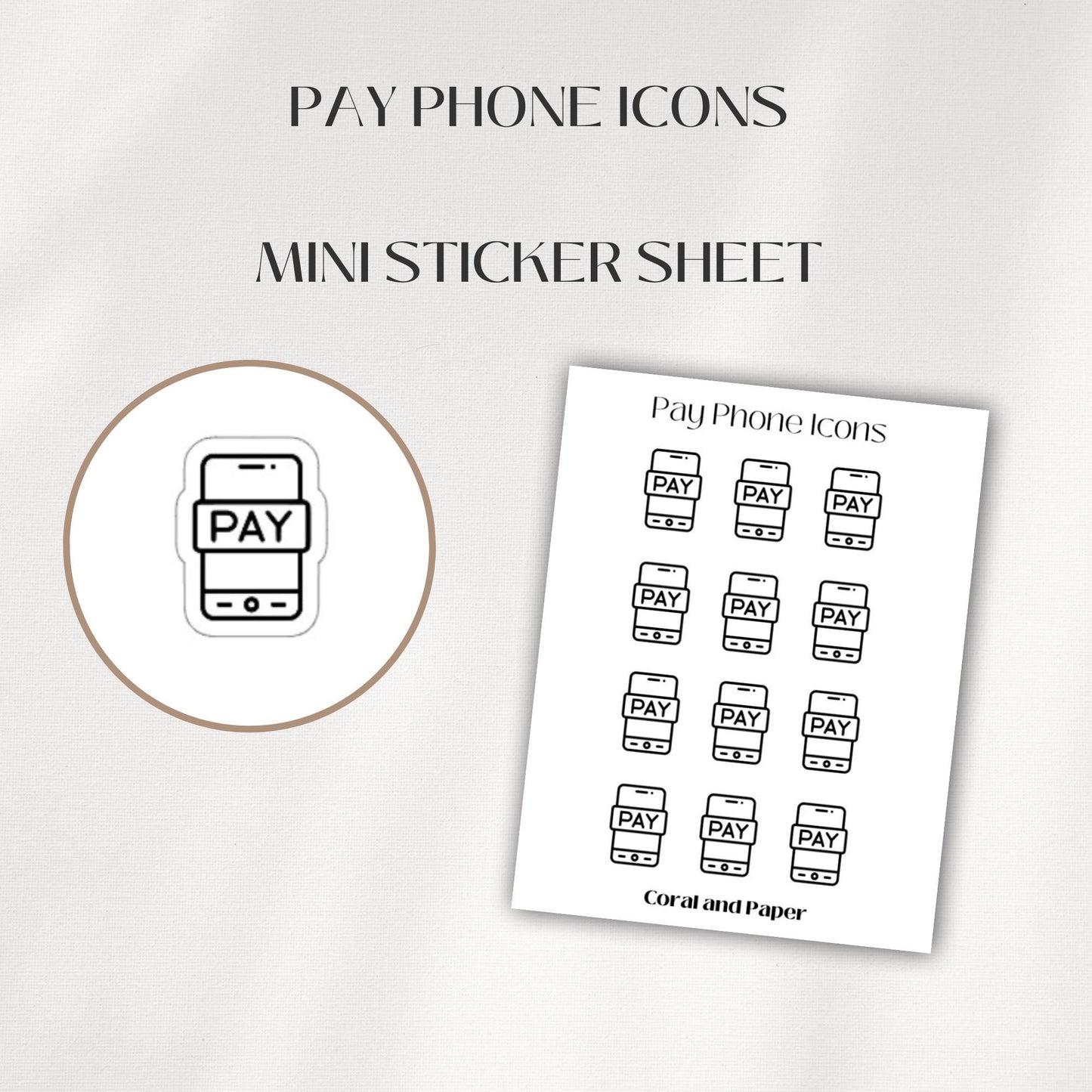PAY PHONE Mini Icon Stickers | Minimalist Planner Stickers | Functional Stickers | Budget Stickers | Bullet Journal