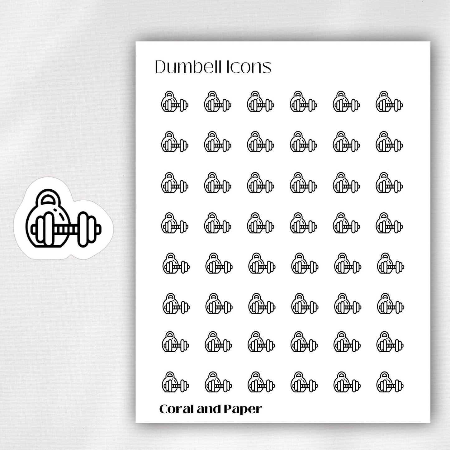 DUMBELL Mini Icon Stickers | Minimalist Planner Stickers | Functional Stickers | Bullet Journal