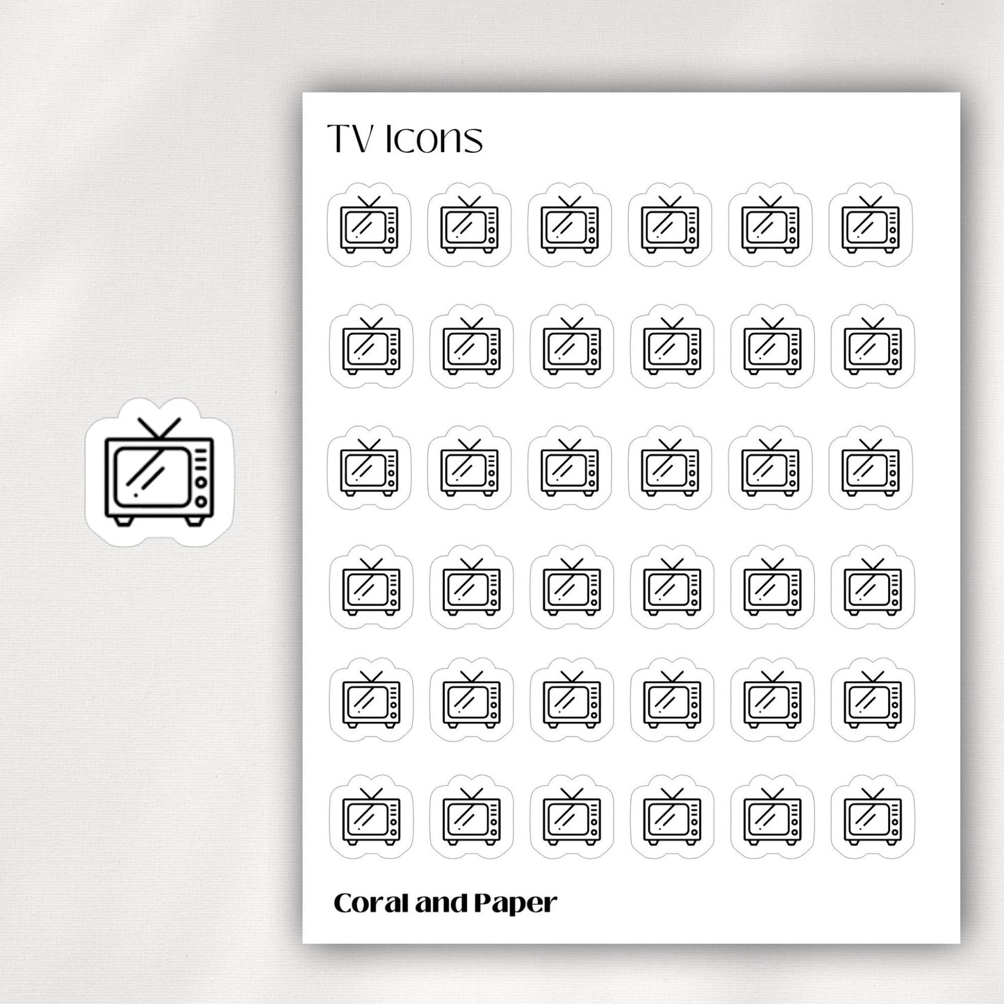 TV Mini Icon Stickers | Minimalist Planner Stickers | Functional Stickers | Bullet Journal