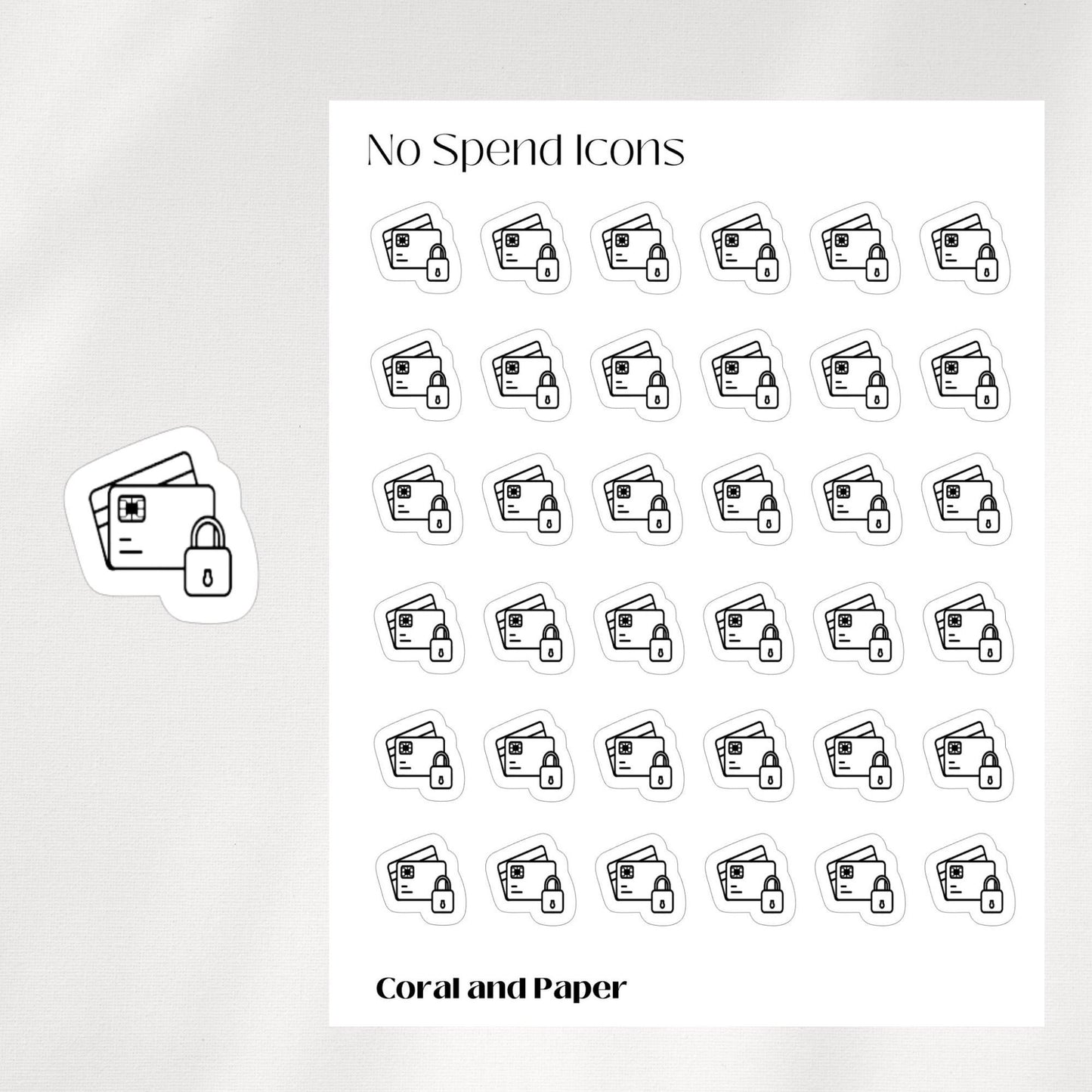 NO SPEND Mini Icon Stickers | Minimalist Planner Stickers | Functional Stickers | Bullet Journal