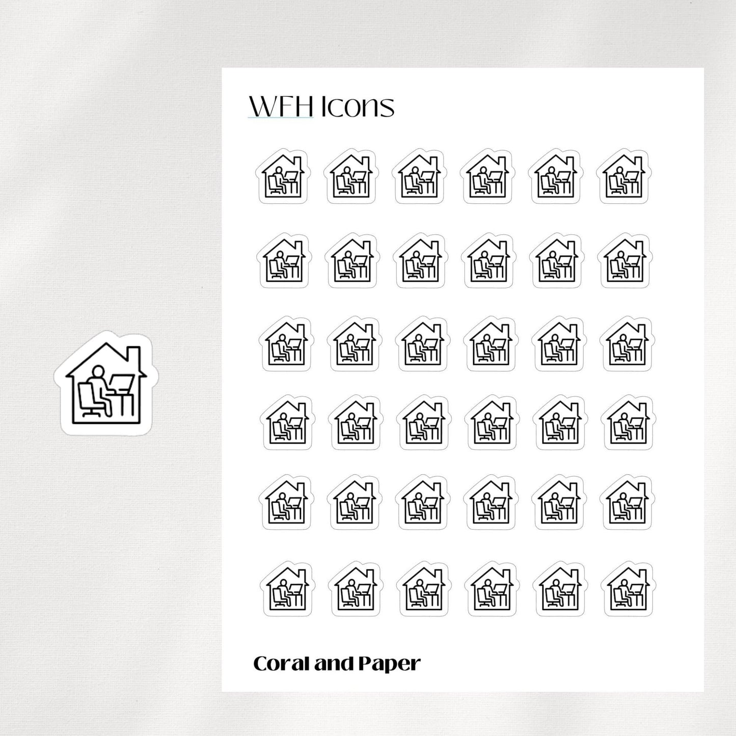 WORK FROM HOME Mini Icon Stickers | Minimalist Planner Stickers | Functional Stickers | Bullet Journal