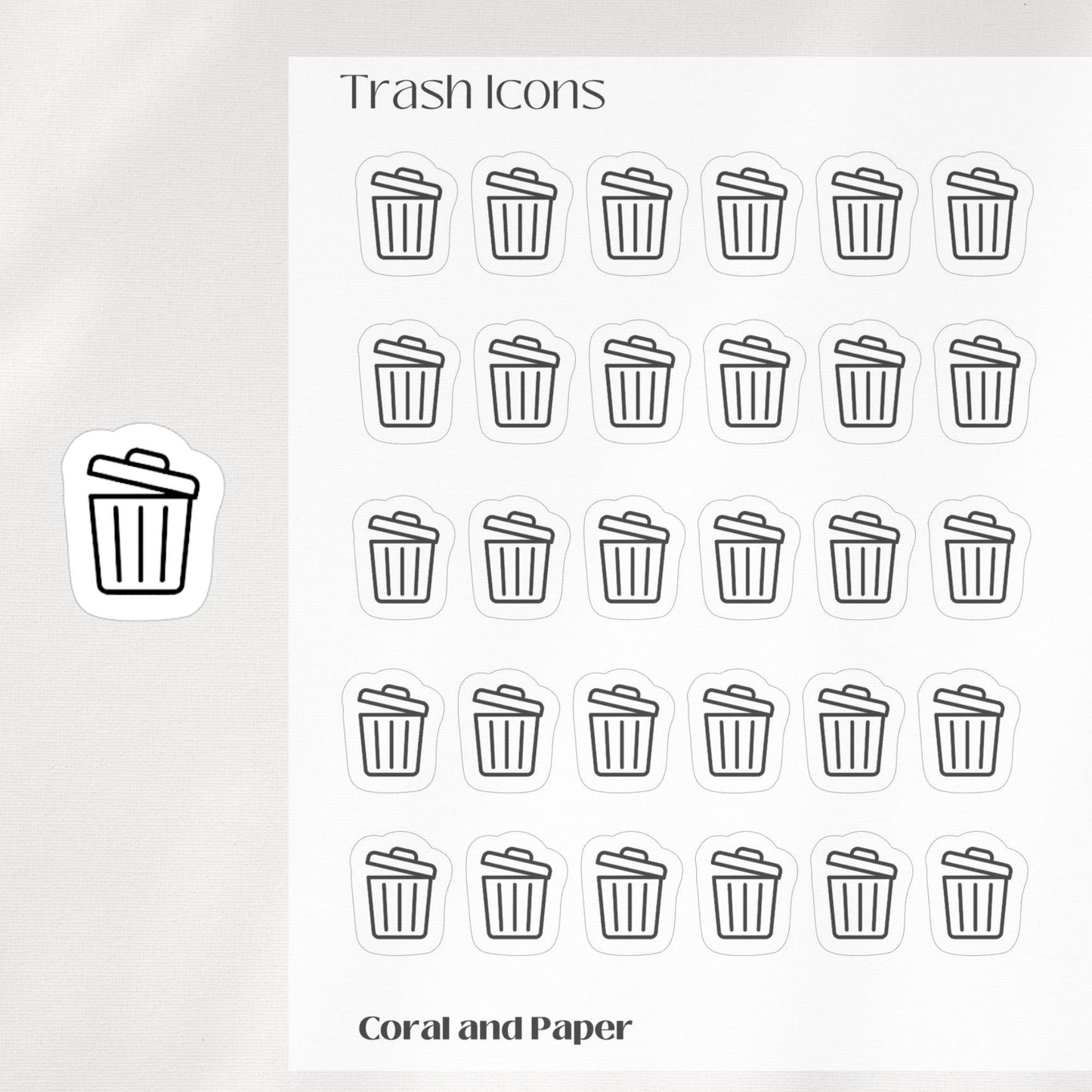 TRASH Mini Icon Stickers | Minimalist Planner Stickers | Functional Stickers | Bullet Journal