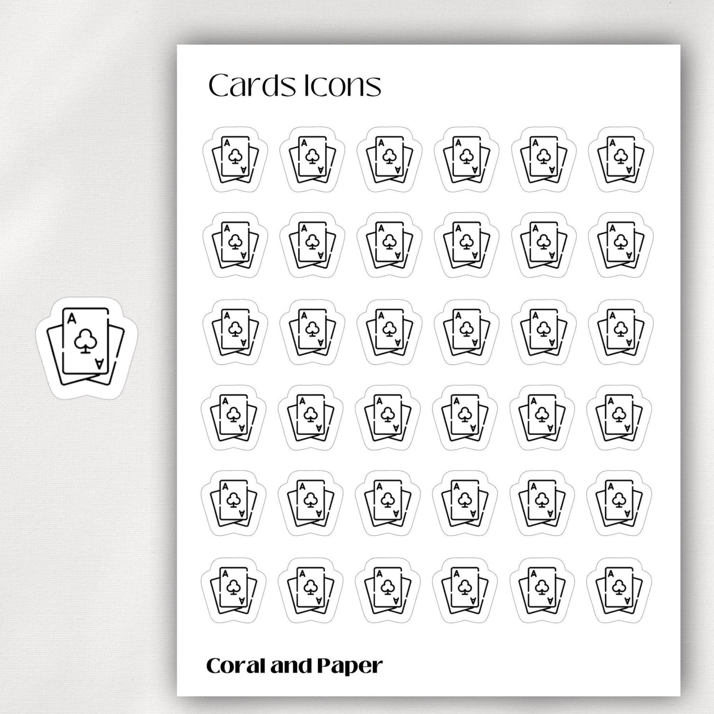 PLAYING CARDS - Mini Icon Stickers | Minimalist Planner Stickers | Functional Stickers | Bullet Journal