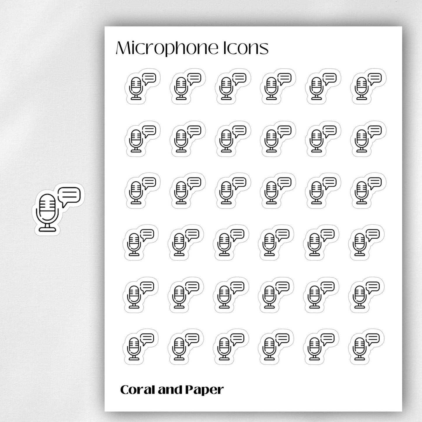 MICROPHONE Mini Icon Stickers | Minimalist Planner Stickers | Functional Stickers | Bullet Journal