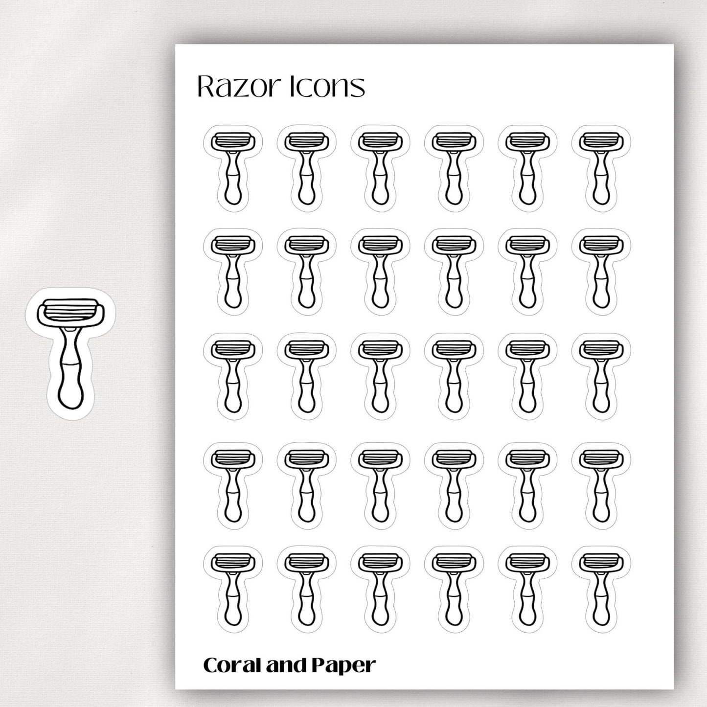 RAZOR - Mini Icon Stickers | Minimalist Planner Stickers | Functional Stickers | Bullet Journal