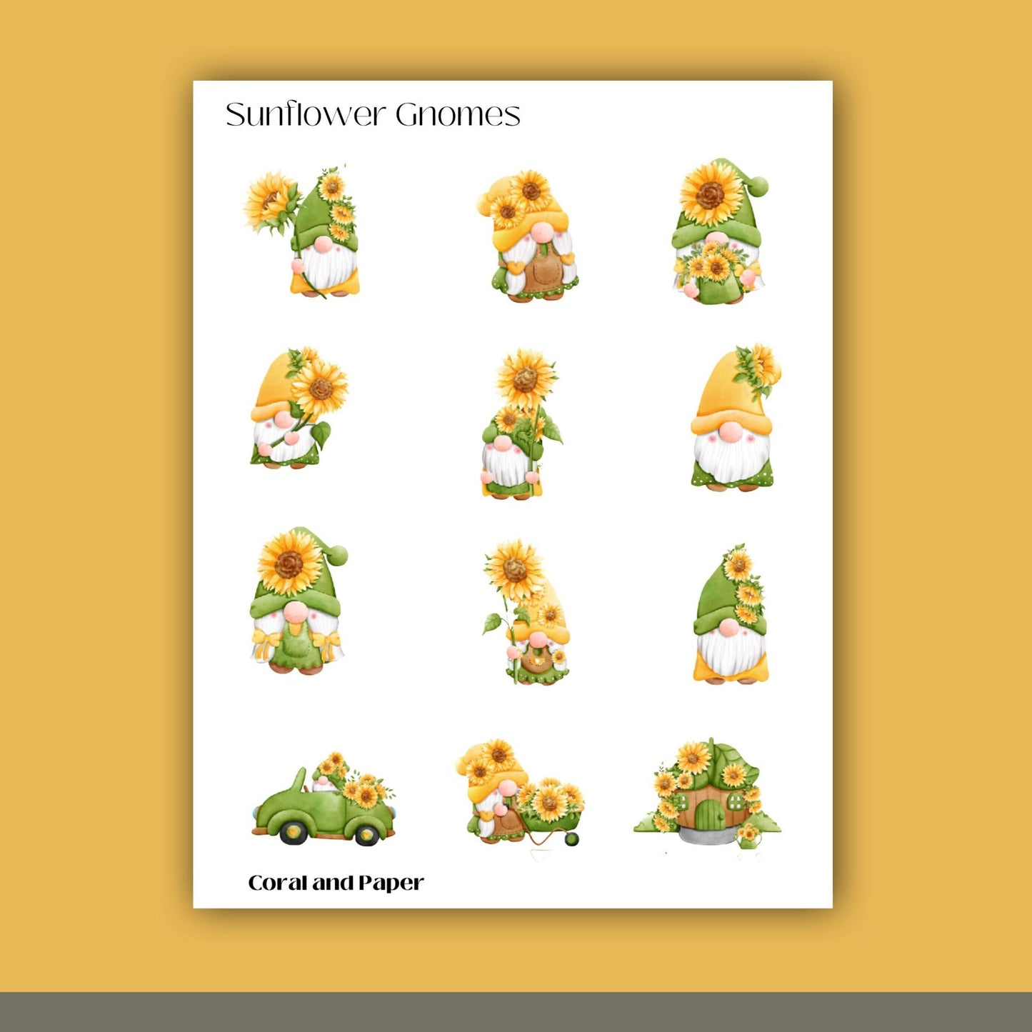 SUNFLOWER GNOMES - Deco Stickers | Planner Stickers | Sticker Sheet