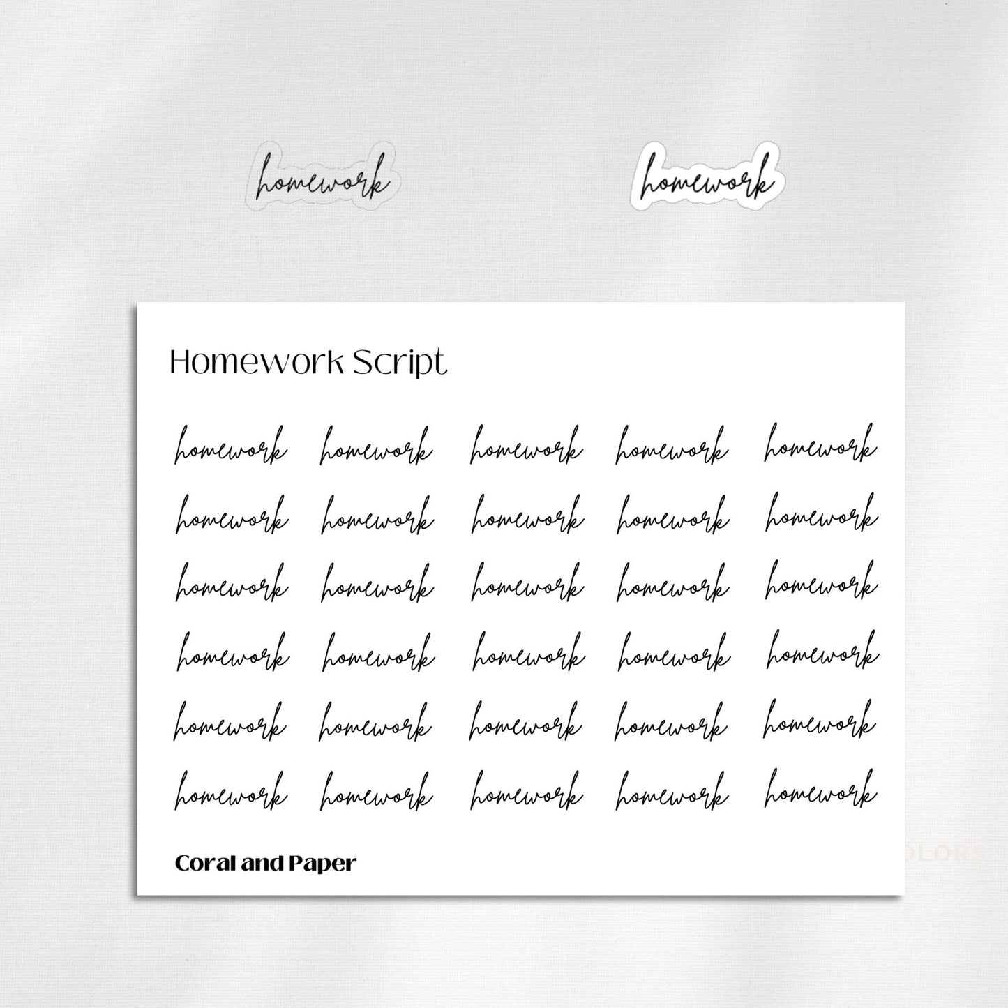 HOMEWORK - Script Planner Stickers | Minimalist Planning |Functional Planner Stickers| Bullet Journal