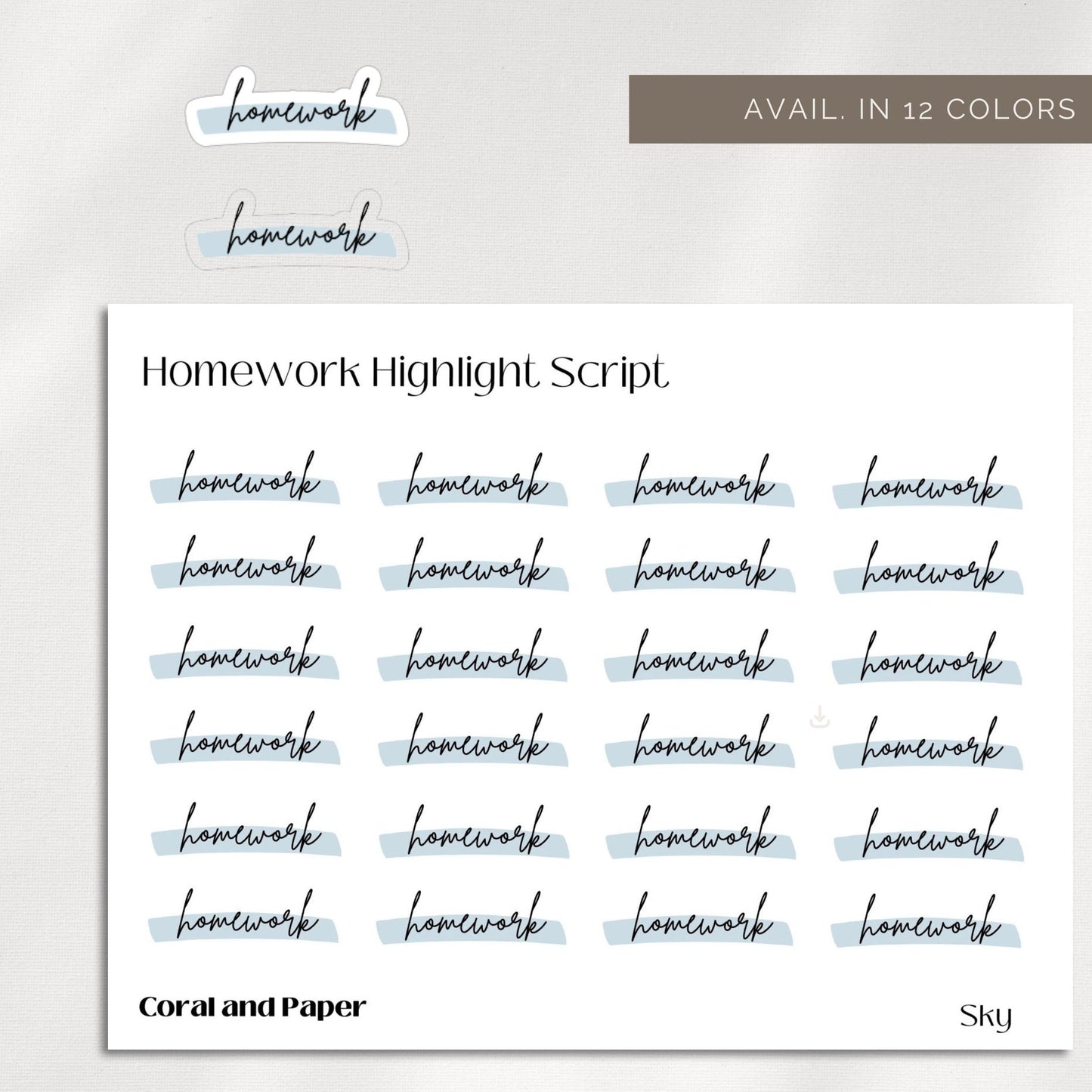 HOMEWORK - HIGHLIGHT Script Planner Stickers | Minimalist Planning |Functional Planner Stickers| Bullet Journal