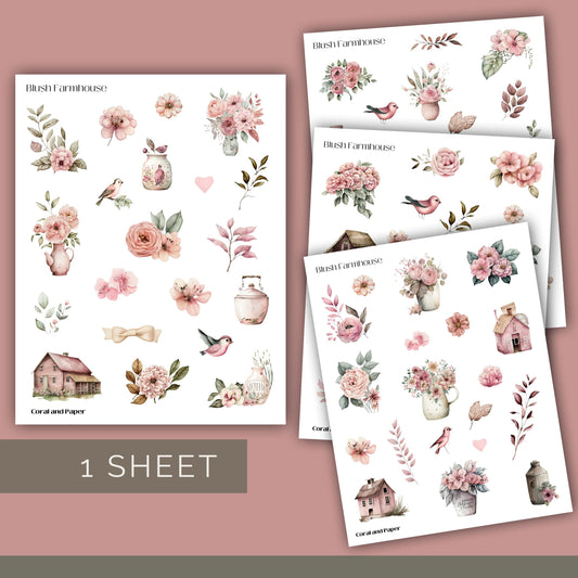 BLUSH FARM HOUSE | Planner Stickers | Deco Stickers | Scrapbook Decoration | Journaling Stickers | Diary Stickers | Hobonichi Stickers