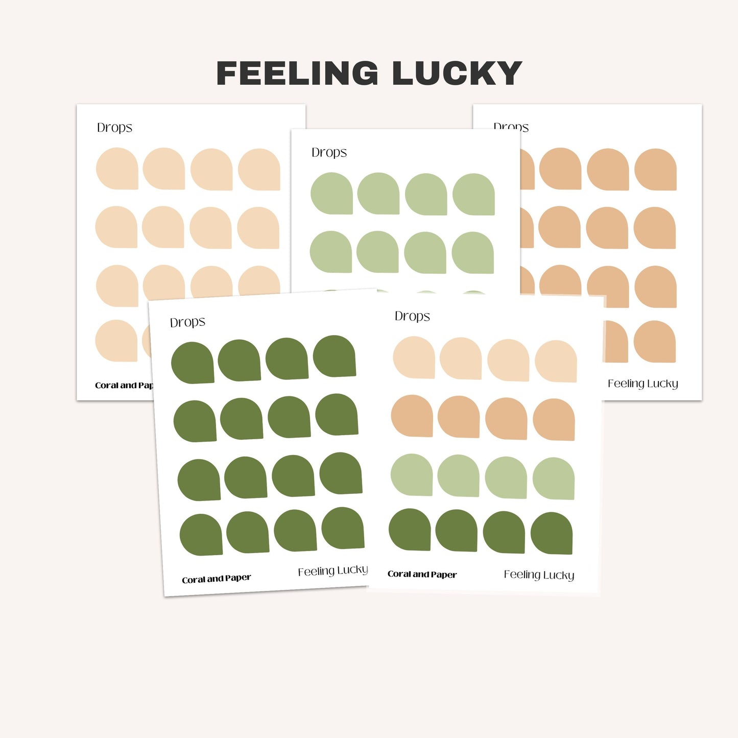 FEELING LUCKY DROPS Planner Stickers | Green Drops | Brown Drops | Minimal Planning | Drop Stickers | Minimalist Planning | Bullet Journal