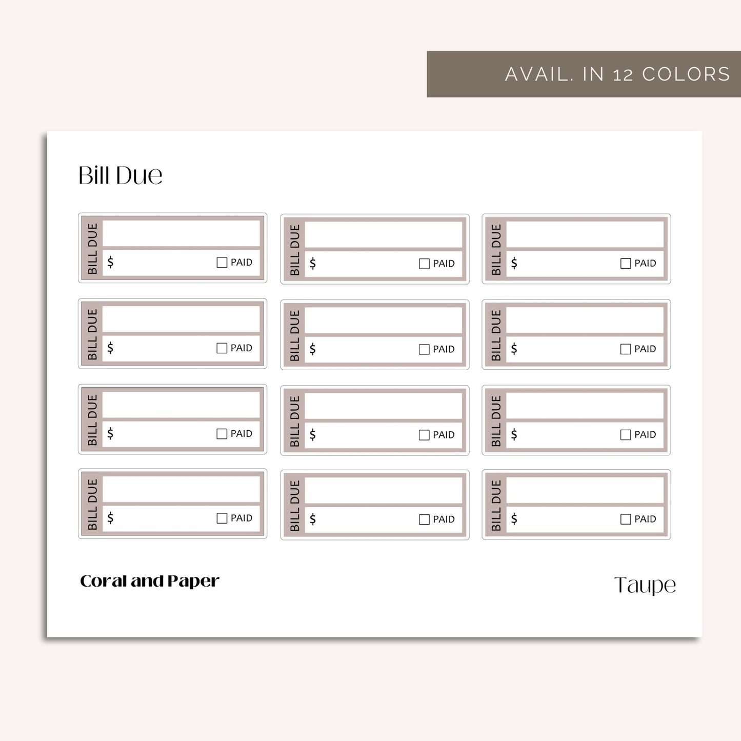 BILLS DUE BOXES Functional Planner Stickers | Minimalist Planning | Minimal Appt Stickers | Planner Labels | Bullet Journal