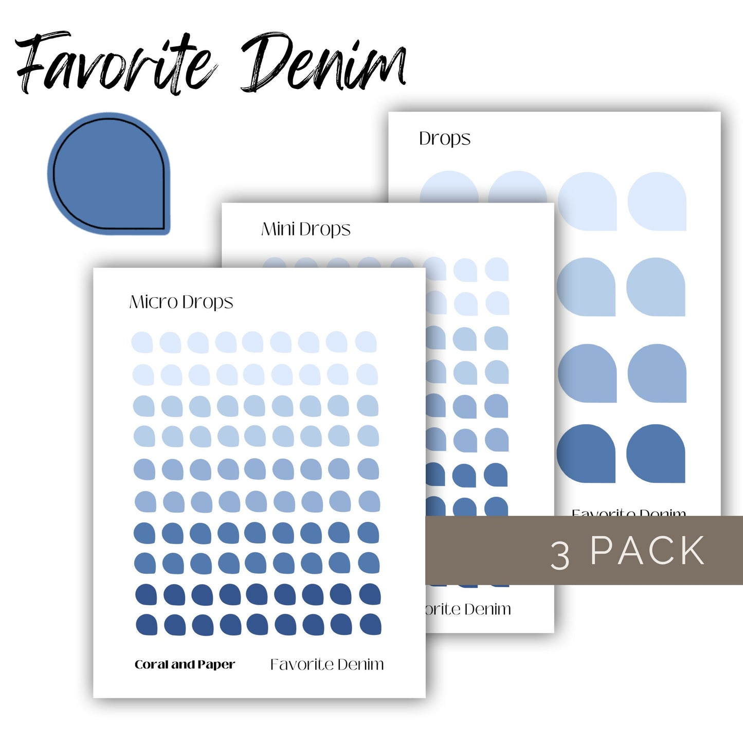 FAVORITE DENIM Drops Combo Pack | Planner Stickers | Minimalist Stickers | Functional Planner Stickers | Bullet Journal