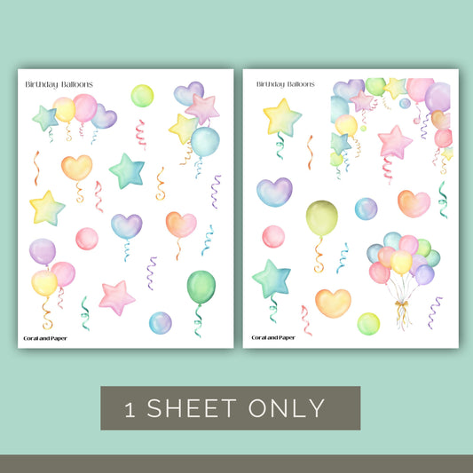 BIRTHDAY BALLOONS | Planner Stickers | Deco Stickers | Scrapbook Decoration | Journaling Stickers | Diary Stickers | Sticker Sheet