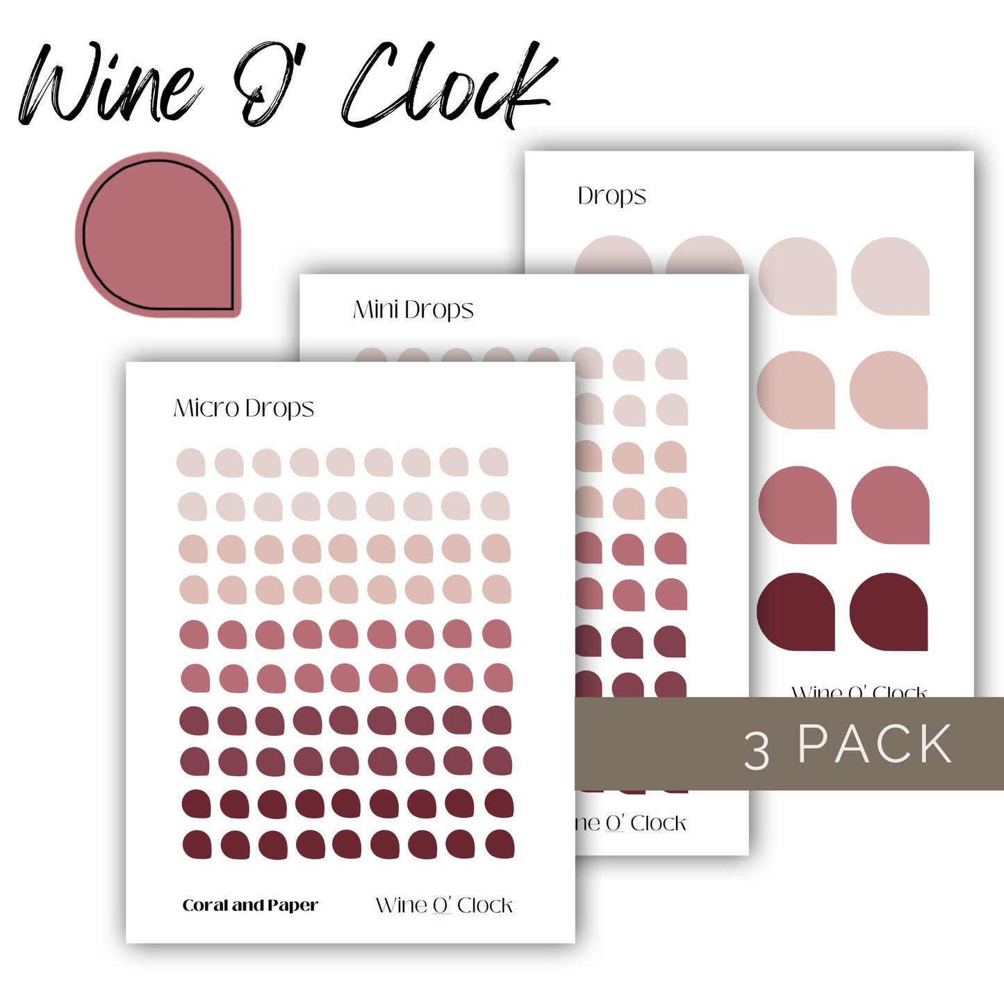 WINE O' CLOCK DROPS Combo Pack | Planner Stickers | Minimalist Stickers | Functional Planner Stickers | Bullet Journal