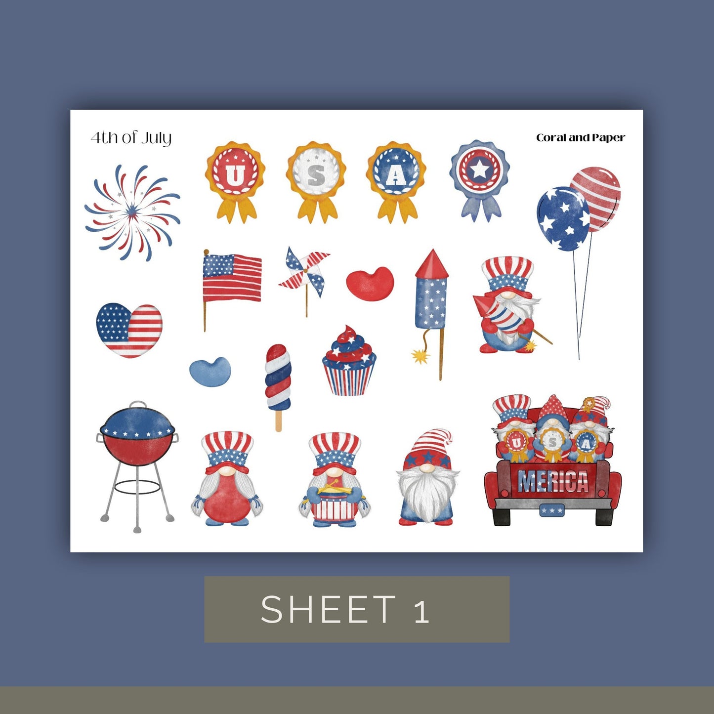 4th of July Gnomes| Planner Stickers | Deco Stickers | Scrapbook Decoration | Journaling Stickers | Diary Stickers