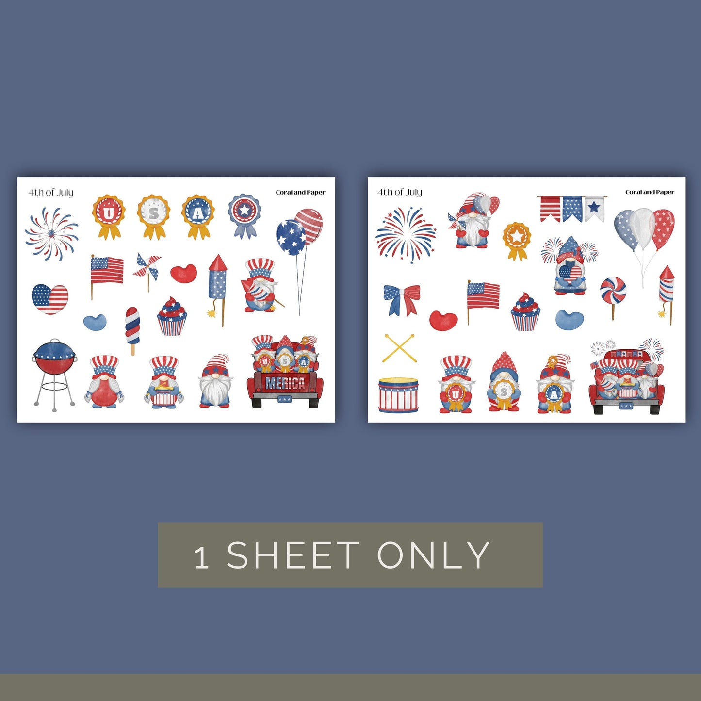 4th of July Gnomes| Planner Stickers | Deco Stickers | Scrapbook Decoration | Journaling Stickers | Diary Stickers