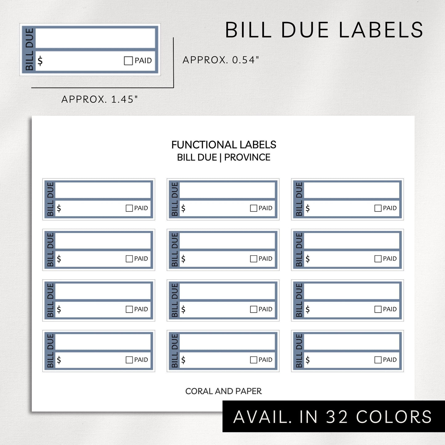Bill Due Labels Planner Stickers | Minimal Box Stickers