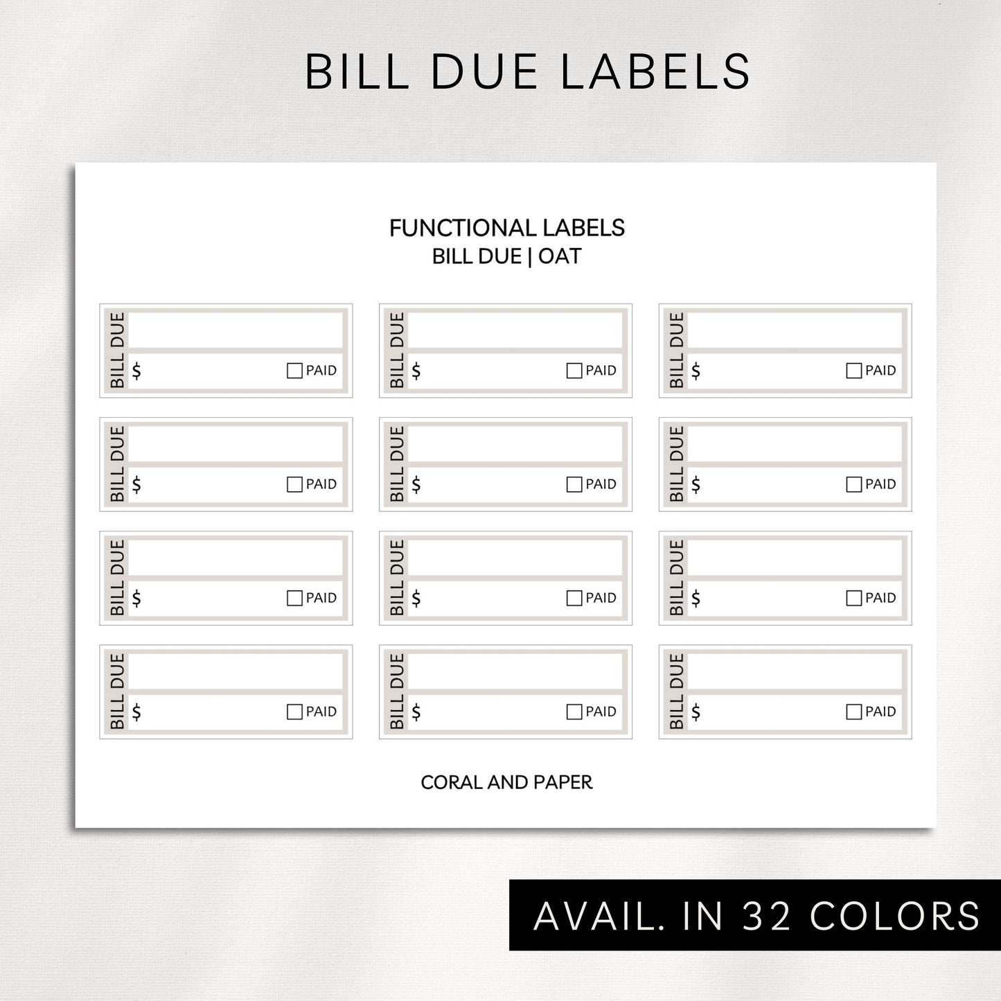 Bill Due Labels Planner Stickers | Minimal Box Stickers