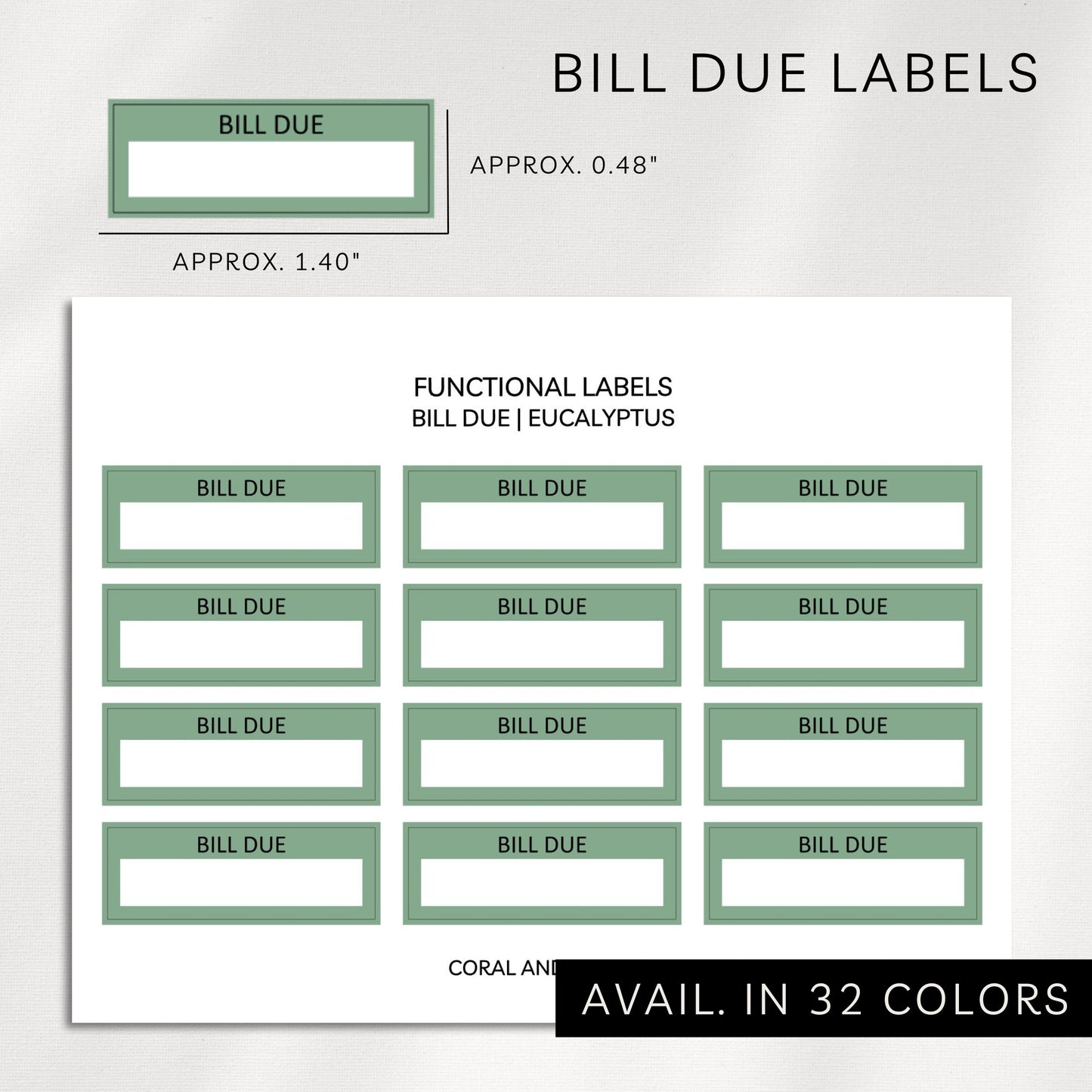 Bill Due Functional Labels Planner Stickers | Minimal Box Stickers