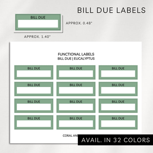 Bill Due Functional Labels Planner Stickers | Minimal Box Stickers