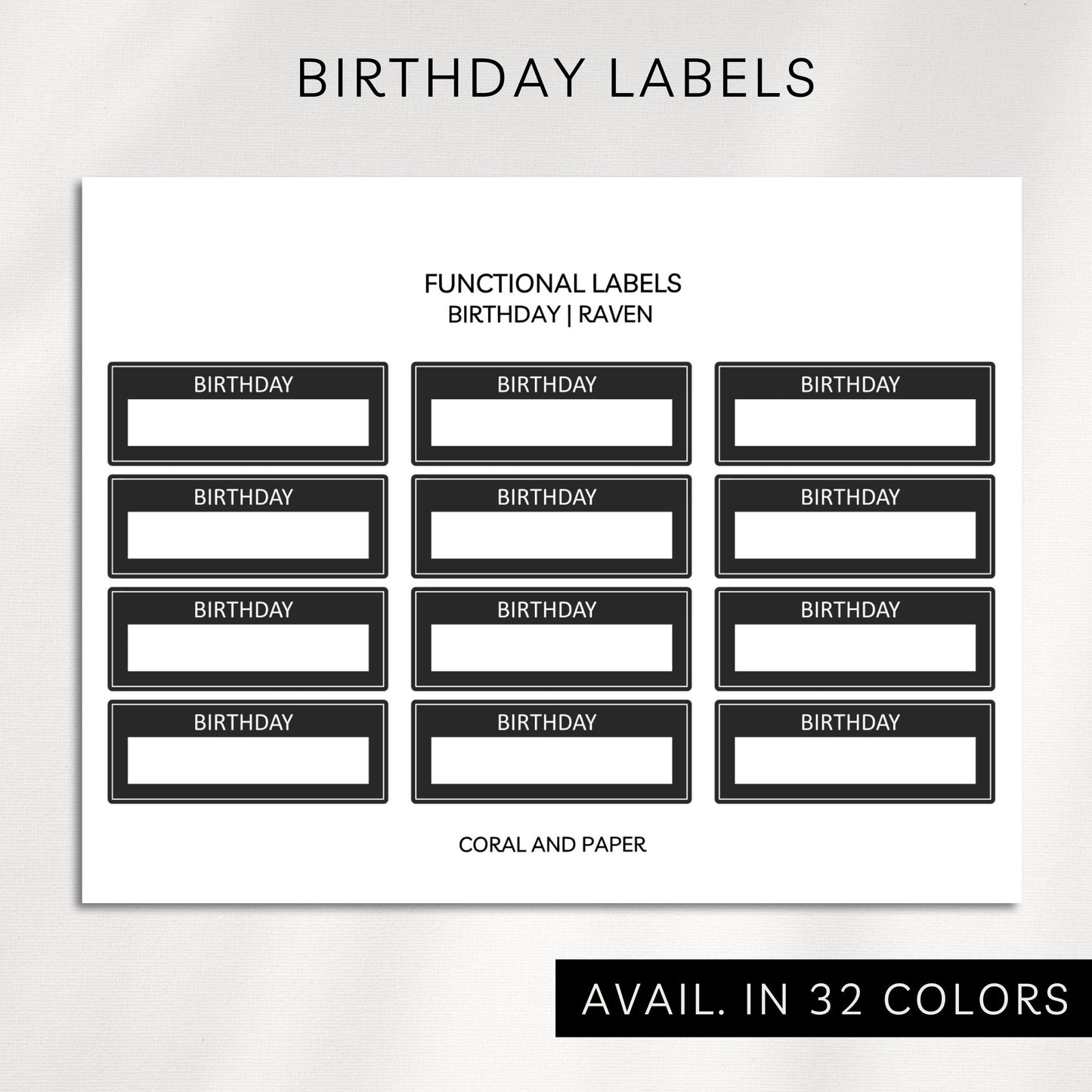 Birthday Functional Labels Planner Stickers | Minimal Birthday Box Stickers