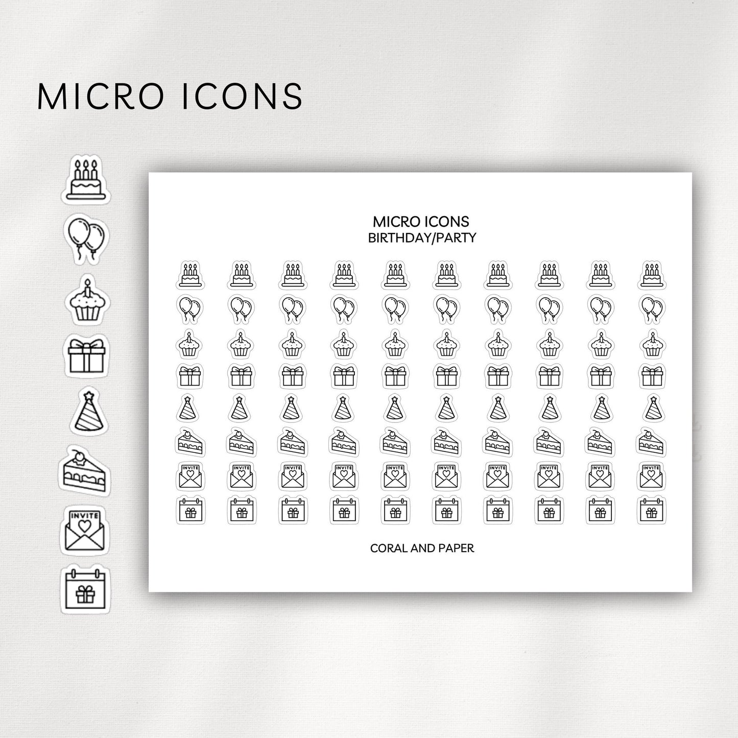Birthday Celebration Micro Icons - Planner Stickers