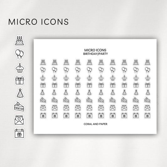 Birthday Celebration Micro Icons - Planner Stickers