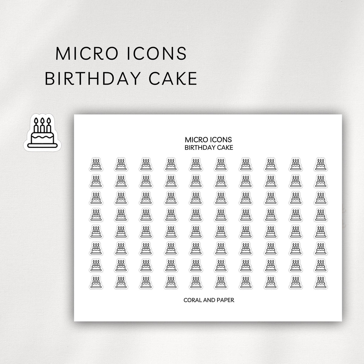 Birthday Cake Micro Icons - Planner Stickers