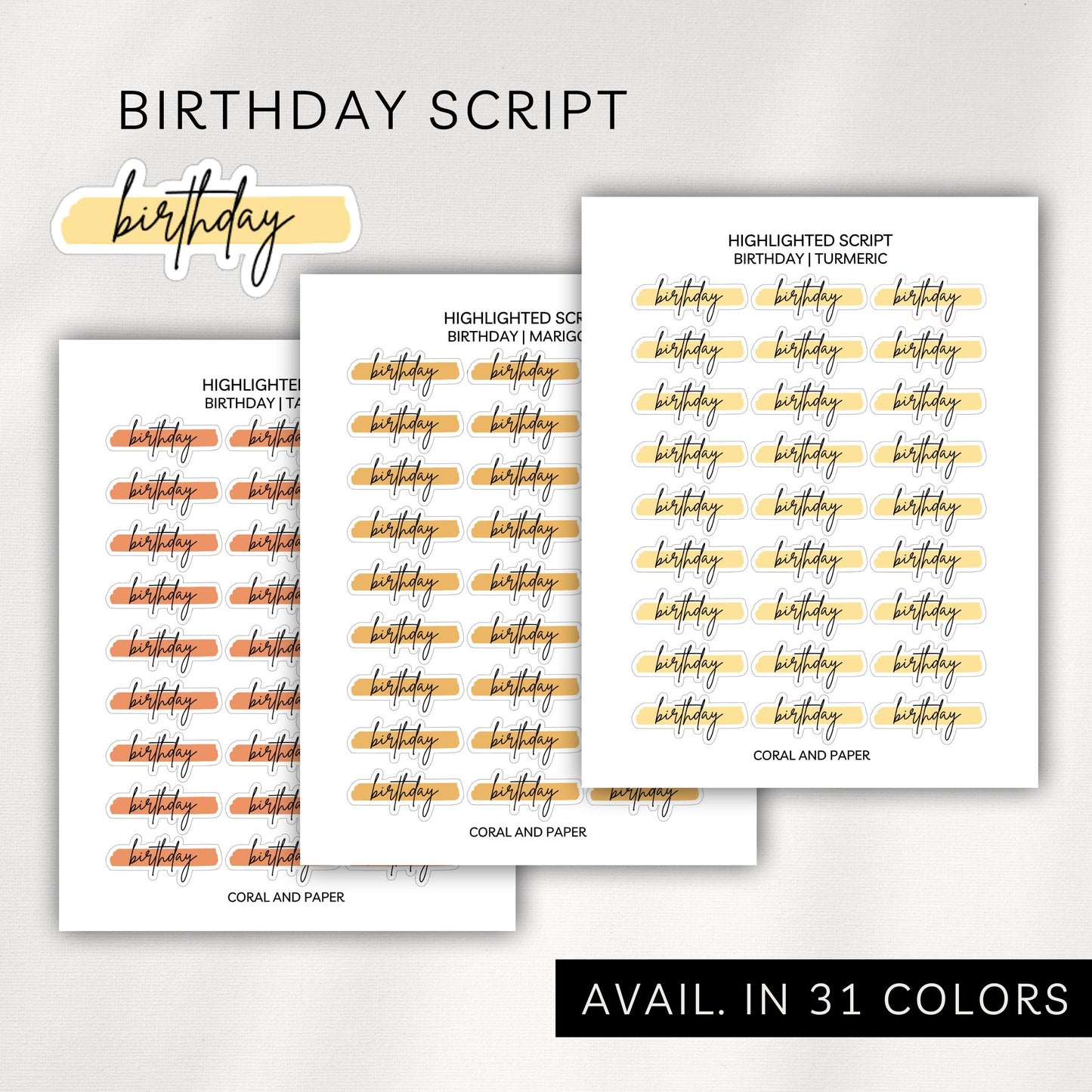 Birthday Highlighted Script Stickers