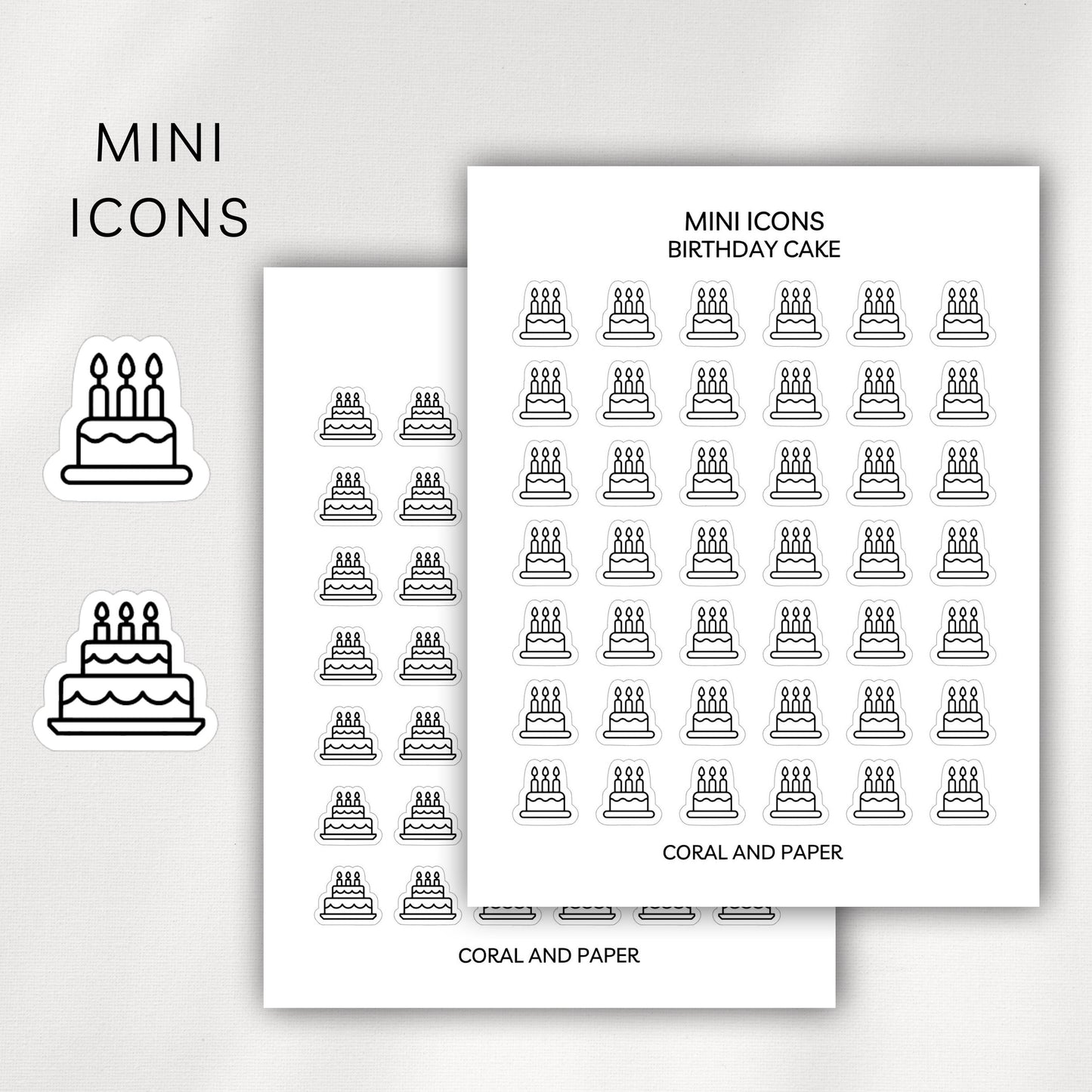 Birthday Cake Mini Icons - Planner Stickers