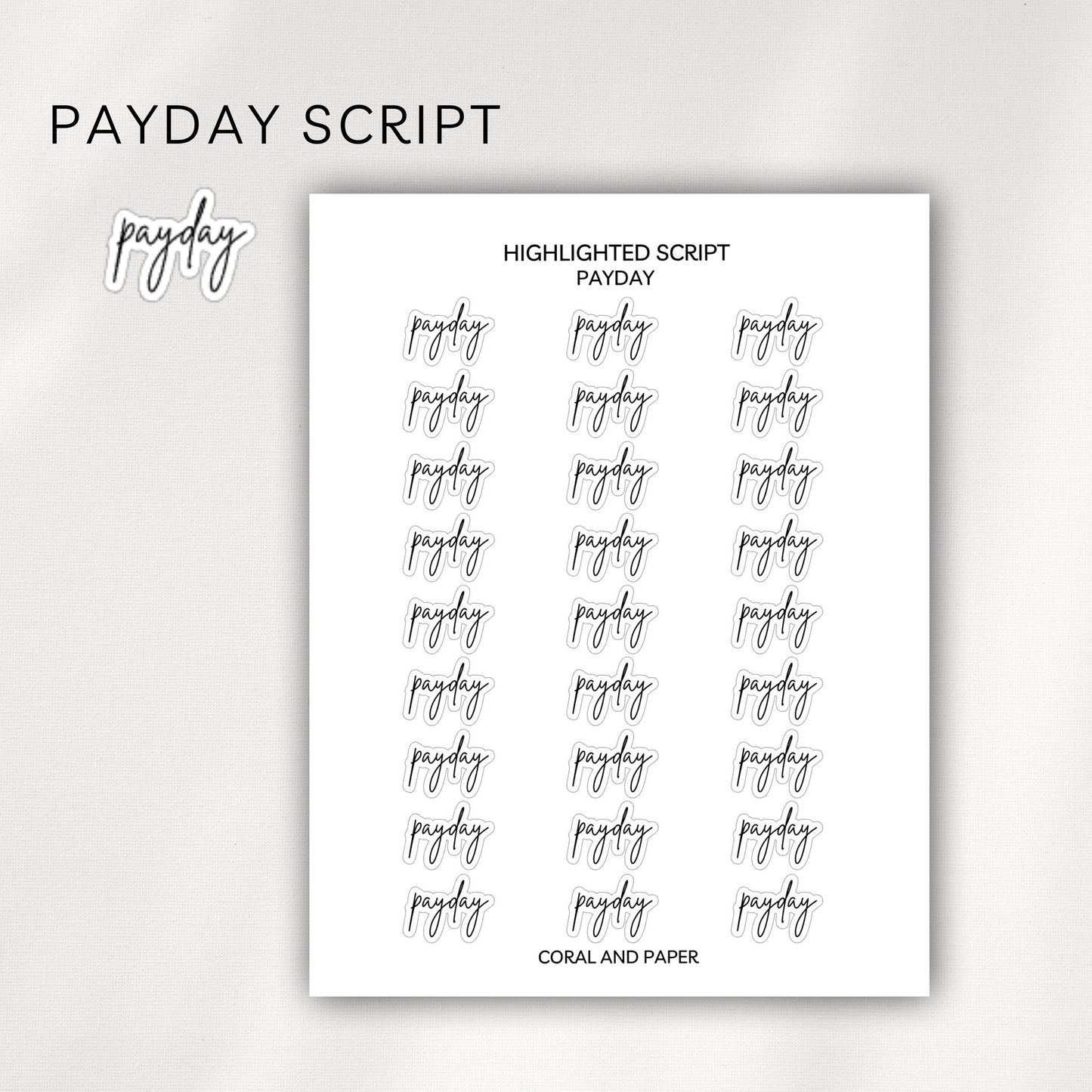 Payday Script Planner Stickers