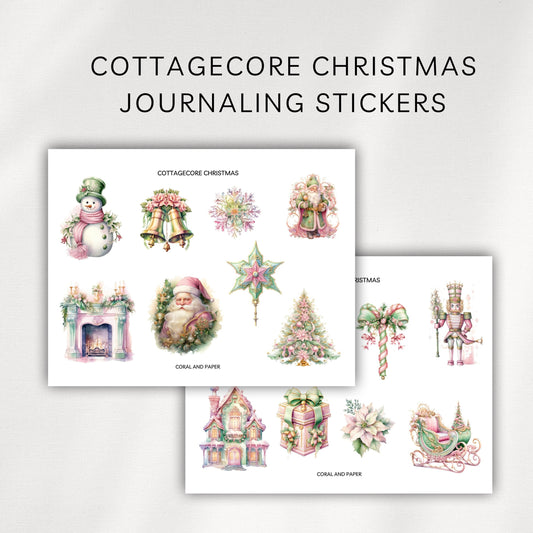 Cottagecore Christmas Deco Stickers | Holiday Journaling Stickers for Planners & Scrapbooks