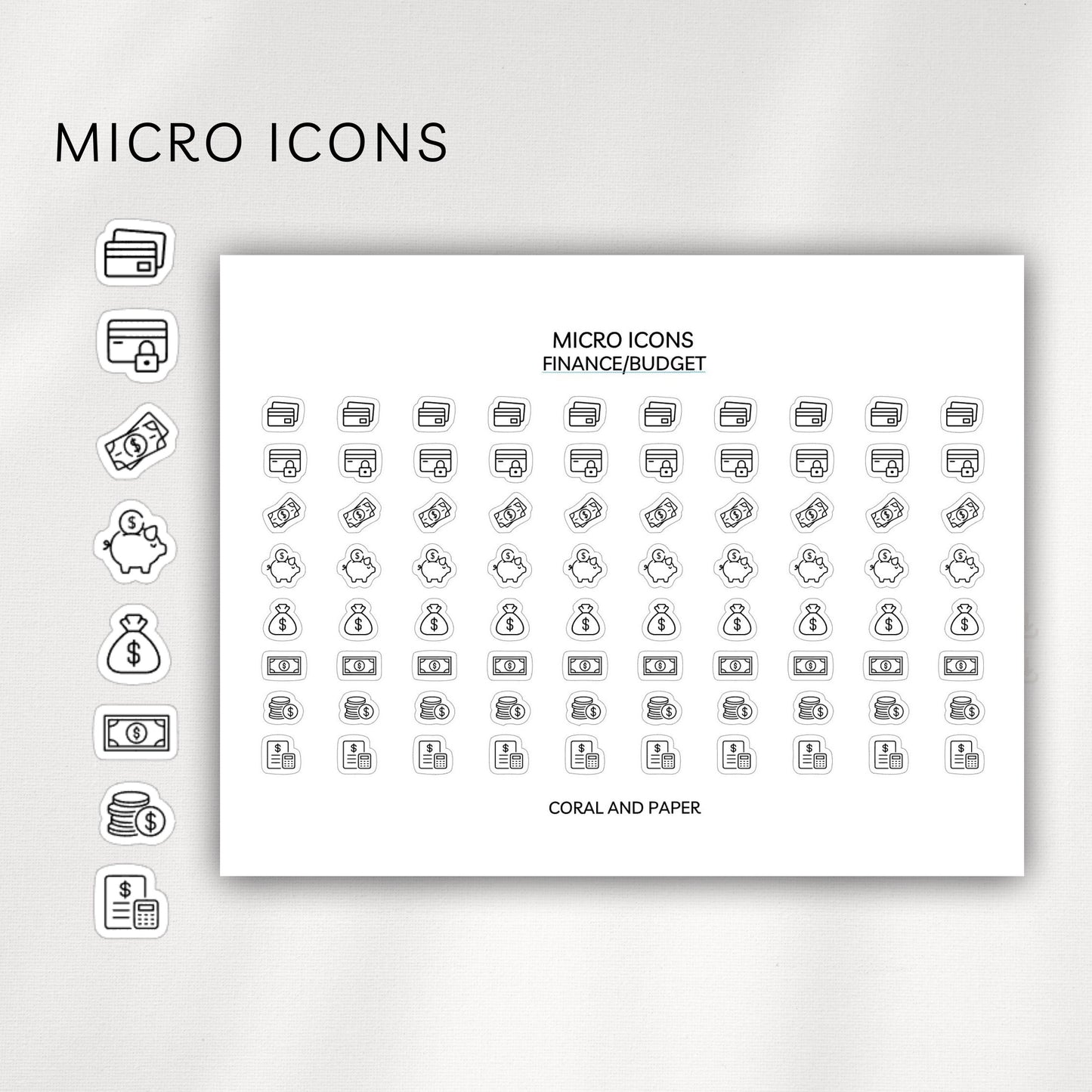 Finance / Budget Micro Icons - Planner Stickers