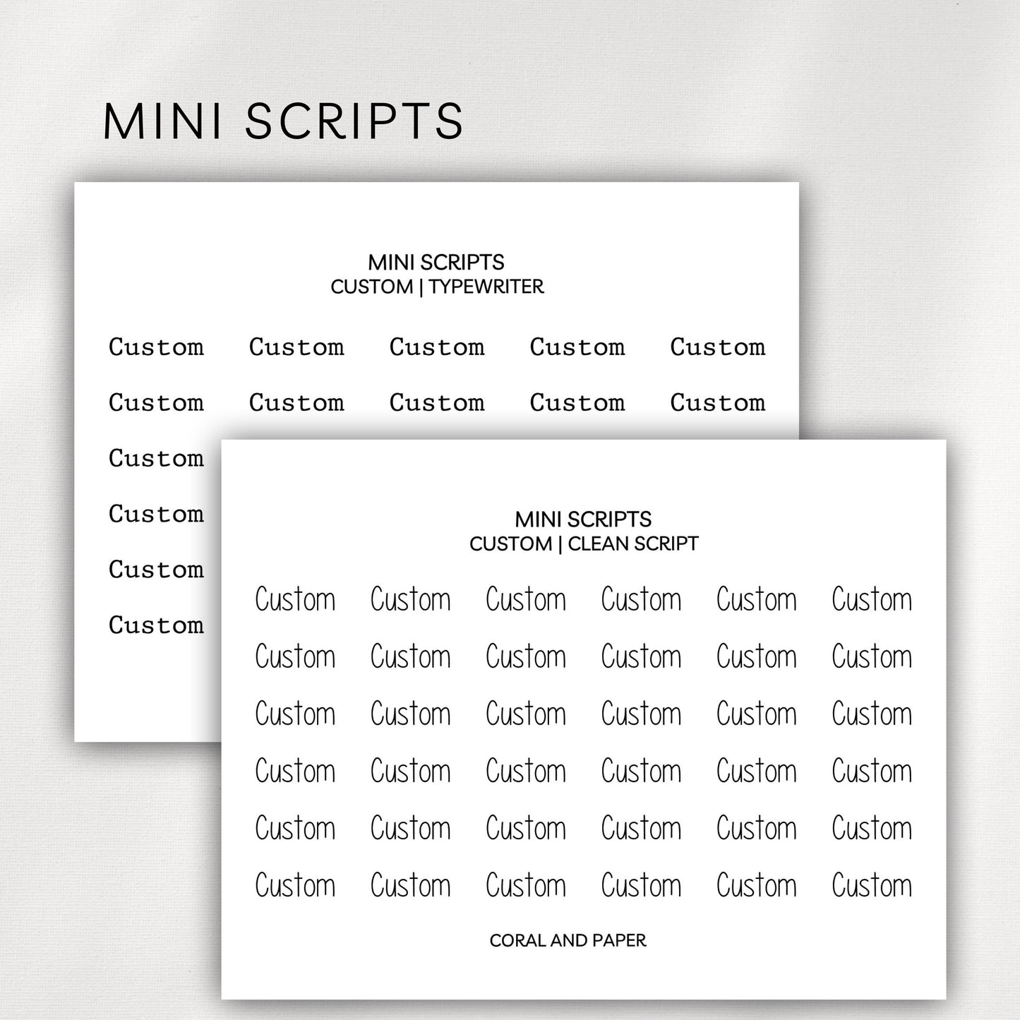 Custom Mini Script Planner Stickers – Clean Script + Typewriter | Functional Planner Labels