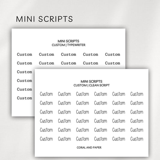 Custom Mini Script Planner Stickers – Clean Script + Typewriter | Functional Planner Labels