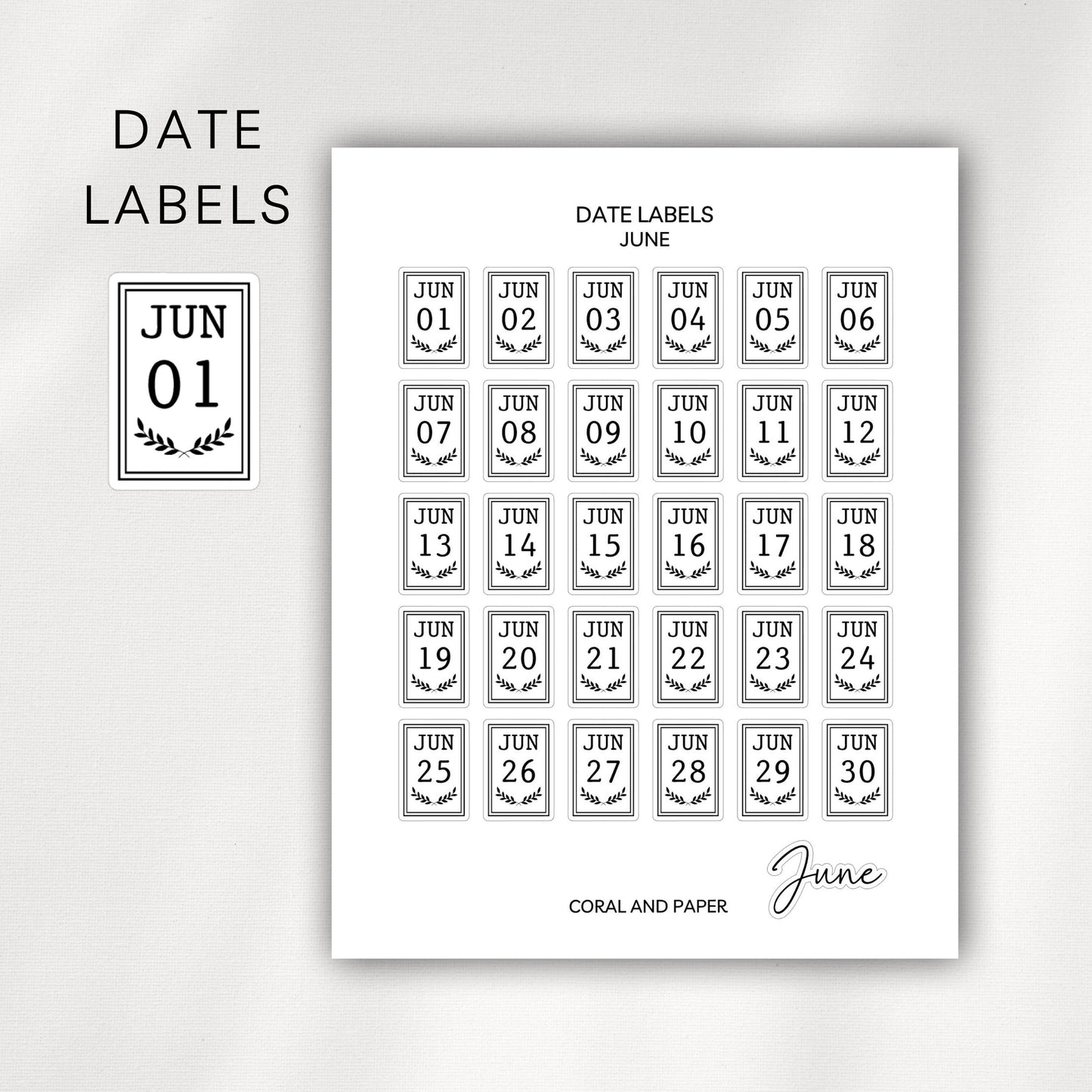 Daily Date Labels | 2026 Monthly Date Stickers